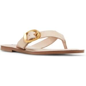 Steve Madden Womens 6 Cream Leather Rays Flat Thong Sandals Buckle Summer BR18-1